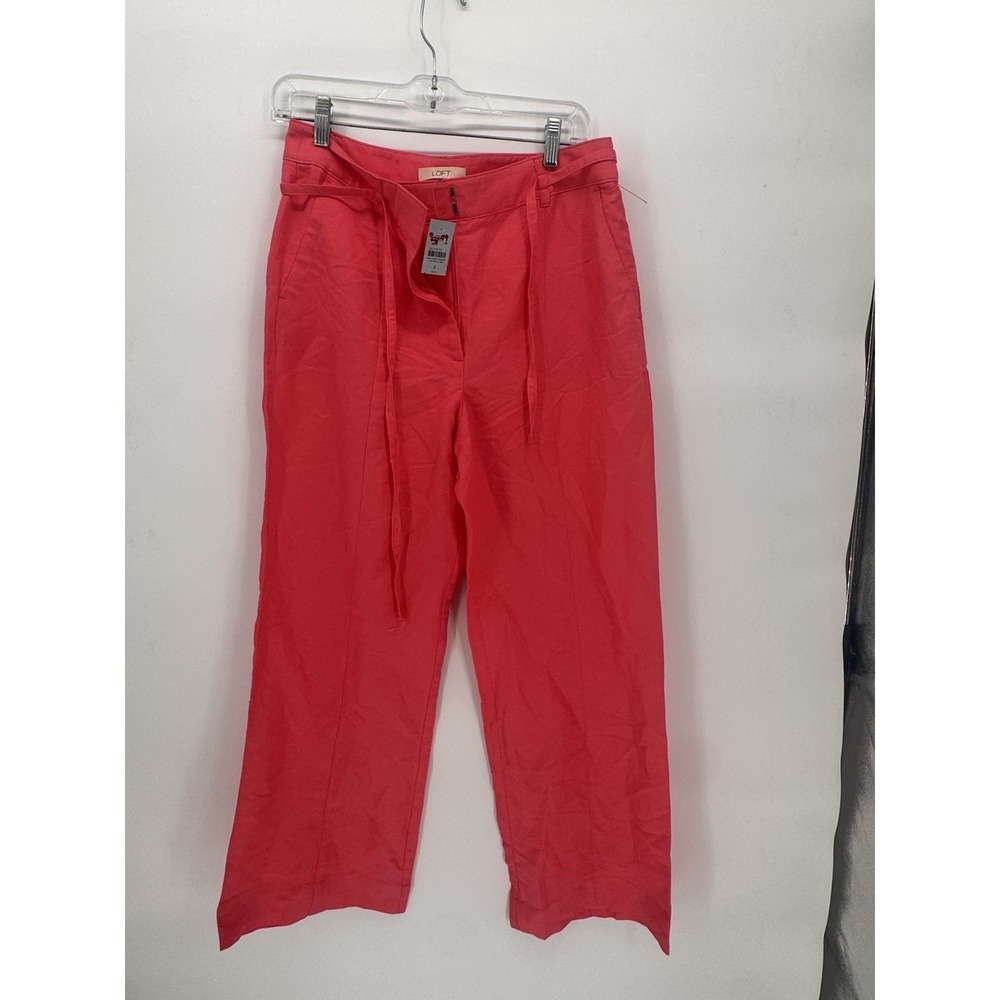 New Ann Taylor LOFT Linen Blend Pink Pants Wide leg Casual Business Boho 8 Petit